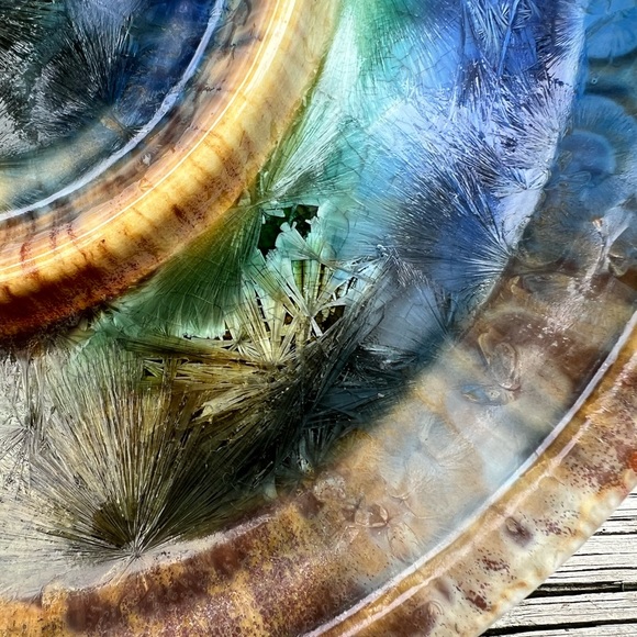 Kent Follette Pottery Crystalline Glaze Bread and Oil Dipping Plate 10.75” - Picture 15 of 16